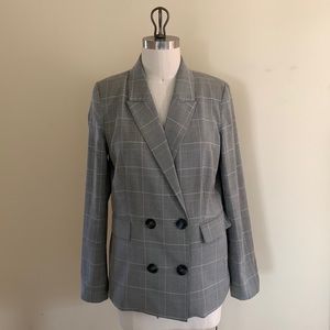 Sanctuary Plaid Double Breasted Black & White Plaid Blazer Jacket Size X-Small